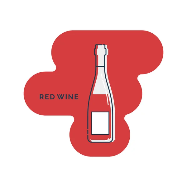 Пляшкова Червона Винна Лінія Мистецтва Плоскому Стилі Ресторанна Алкогольна Ілюстрація — стоковий вектор