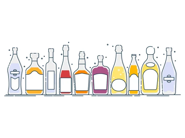 Bouteille Collecte Boissons Alcoolisées Conteneur Alcool Debout Dans Rangée Illustration — Image vectorielle