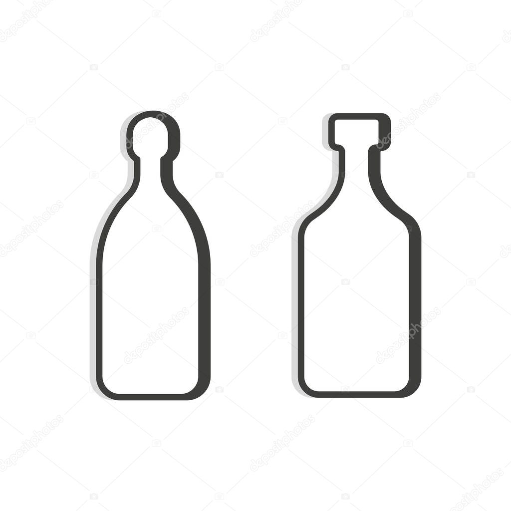Tequila and rum bottle line. Simple template. Two isolated object. Symbol in thin lines for alcoholic institutions, bars, restaurants, and pubs. Dark outline. Flat illustration on white background