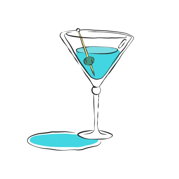 Weinglas Martinie Trinken Farbobjekt Retro Glas Wein Hand Zeichnen Design — Stockvektor