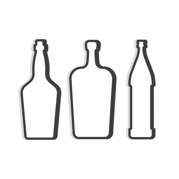 ウィスキーと酒のビールボトル 線形形状 シンプルなテンプレート 孤立した物体 アルコール機関 レストラン パブのための細い線でシンボル ダークアウトライン 白を基調とした平面図 — ストックベクタ