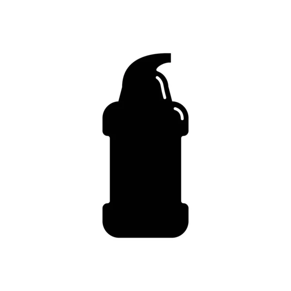 ディスペンサー付きのプラスチックボトルの形で化粧品容器 細い白い線でシルエットの形でイラストデザイン 白の背景にフラットスタイルで絶縁されたアイコン — ストックベクタ