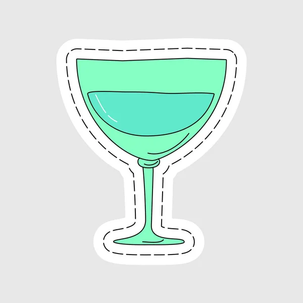 Vermouth Glassware Sticker Cartoon Sketch Graphic Design Doodle Style Colored — Stock Vector