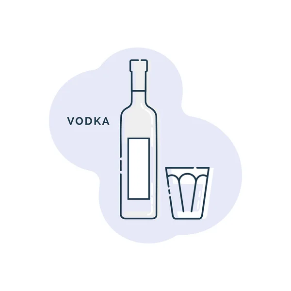 Butelka Szklanej Wódki Linii Sztuki Stylu Płaskim Restauracja Alkoholowa Ilustracja — Wektor stockowy