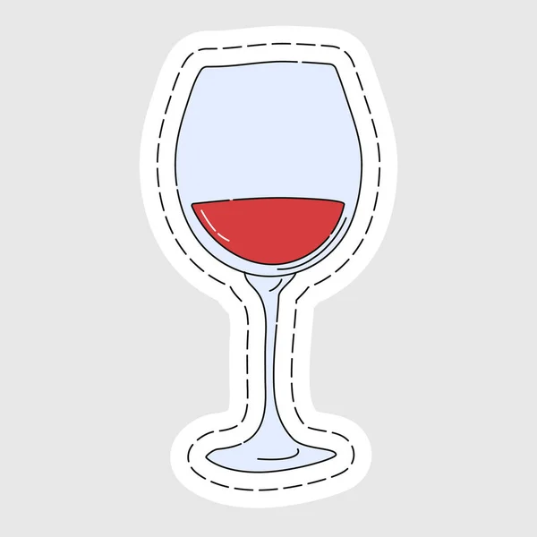 Rood Wijnglaswerk Als Sticker Cartoon Schets Grafisch Ontwerp Doodle Stijl — Stockvector