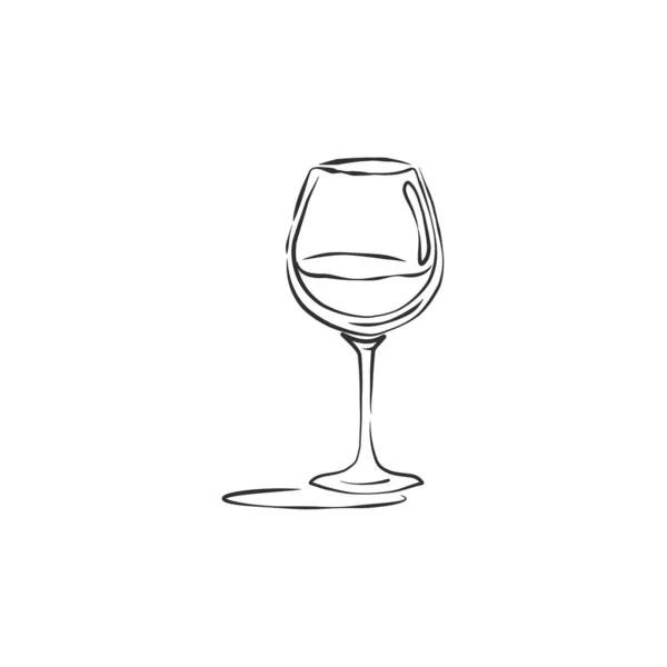 影とワイングラス赤ワイン 要素を飲む 輪郭のオブジェクト レトロなガラス製品の手描き 任意の目的のためのデザイン レストランのイラスト 簡単なスケッチだ 彫刻様式の白地に隔絶 — ストックベクタ