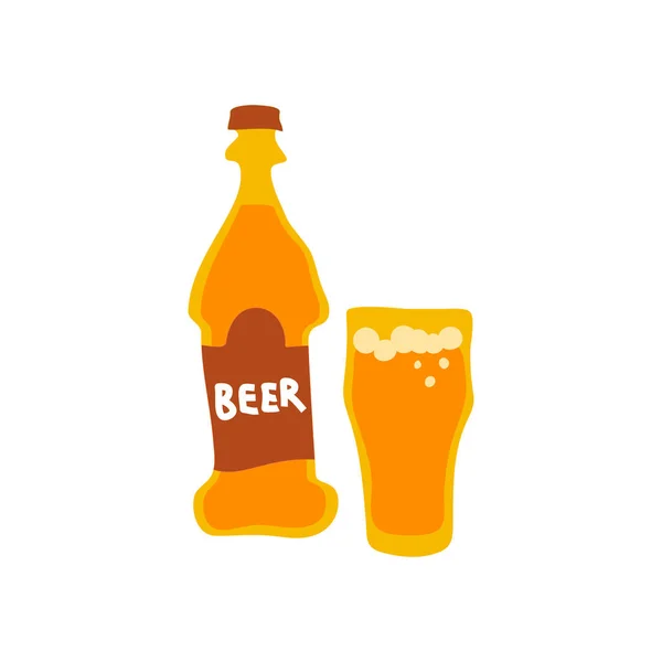 Garrafa Cerveja Vinho Fundo Branco Desenho Desenho Animado Design Gráfico — Vetor de Stock