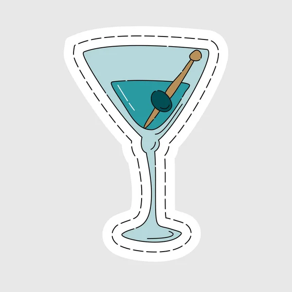 Martini Glasvaror Som Klistermärke Tecknad Skiss Grafisk Design Doodle Stil — Stock vektor