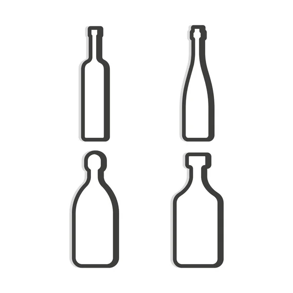 Vodka Vino Tinto Tequila Botella Ron Forma Lineal Plantilla Simple — Vector de stock