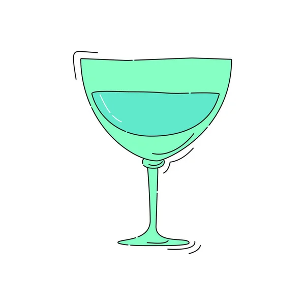 Vermouth Verre Vin Sur Fond Blanc Dessin Animé Esquisse Graphique — Image vectorielle