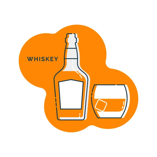 Arte Línea Whisky Botella Vidrio Estilo Plano Restaurante Ilustración Alcohólica — Vector de stock