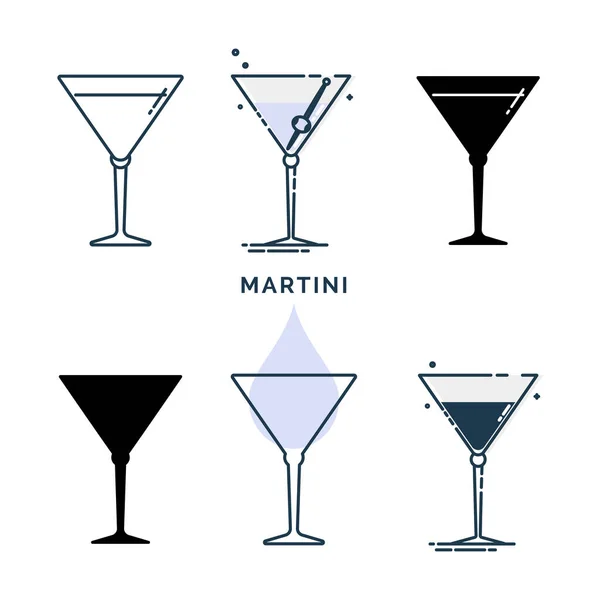 Conjunto Copos Com Martini Diferentes Estilos Bebida Alcoólica Modelo Para — Vetor de Stock