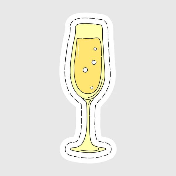 Champagnergläser Als Aufkleber Zeichentrickskizze Grafikdesign Doodle Stil Farbiges Handgezeichnetes Bild — Stockvektor