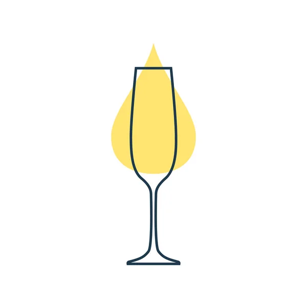 Moderne Abstrakte Illustration Mit Glas Champagner Mit Gelbem Klecks Lineare — Stockvektor