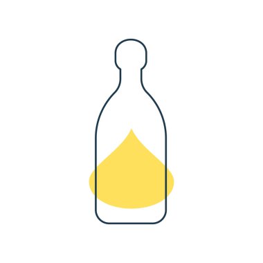 Sarı lekeli şişe tekilayla modern soyut illüstrasyon. Doğrusal ana hat işareti. Beyaz arka planda logo çizimi. Dekorasyon tasarımının Contour sembolü. Basitlik kavramı