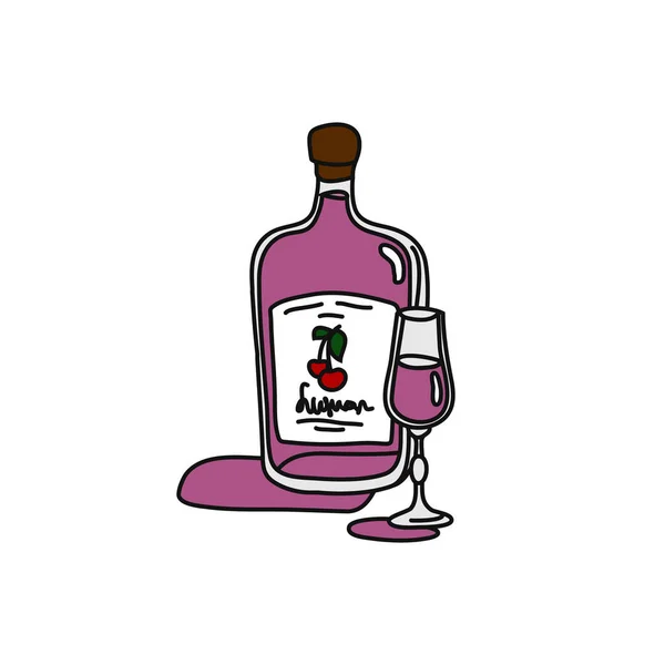 Bottiglia Liquore Vetro Sovrapposti Icona Contorno Sfondo Bianco Disegno Grafico — Vettoriale Stock