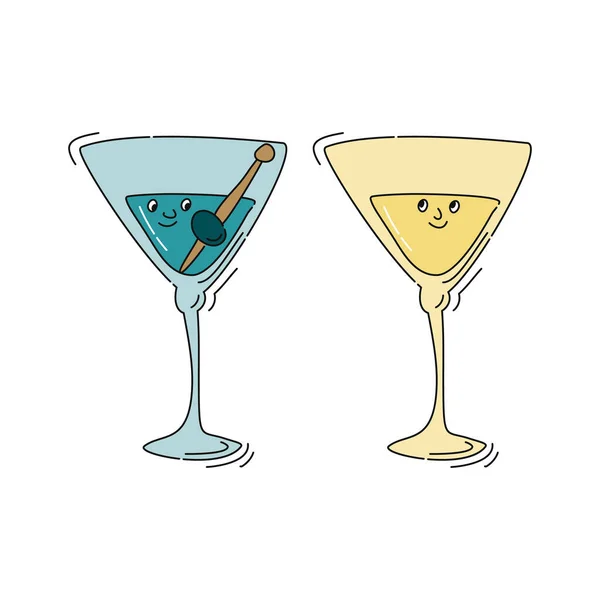 Vidros Martini Com Rosto Sorriso Fundo Branco Desenho Desenho Animado — Vetor de Stock