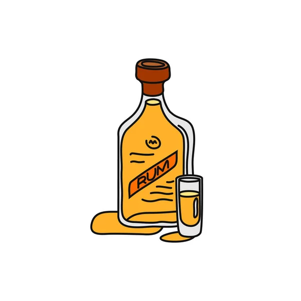 Rum Fles Glas Gesuperponeerde Omtrek Pictogram Witte Achtergrond Gekleurde Cartoon — Stockvector