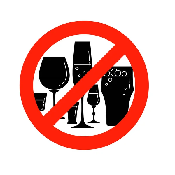 Заборонити Алкоголь Знак Скляний Посуд Горілка Вино Шампанське Лікер Пиво — стоковий вектор