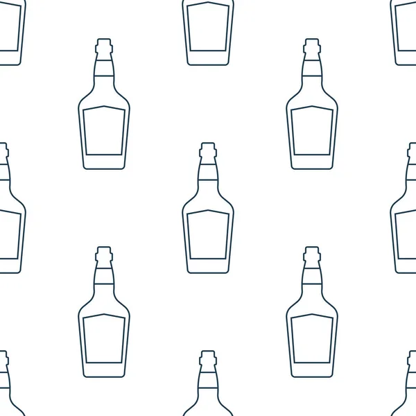 Botellas Whisky Patrón Sin Costura Estilo Línea Arte Esquema Imagen — Vector de stock