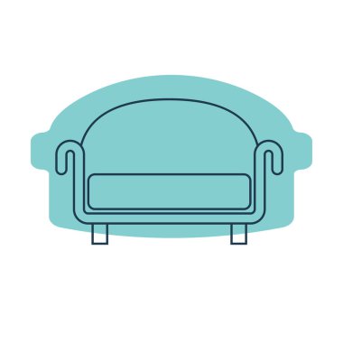 Tek yastıklı rahat bir kanepe. Sanat tarzında kanepe tasviri. İç kısmın temel mobilyaları. Rahatlamak için modern bir nesne. Şekil arka planında kanepesi olan düz bir illüstrasyon.