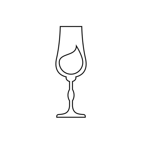 中にドリンクを一滴入れたグラス酒 平面的に輪郭線画 お祝いのデザインのためのレストランアルコールイラスト 飲料概要アイコン 白地に隔離された — ストックベクタ