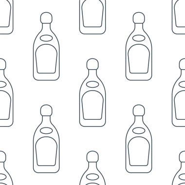 Tekila şişeleri pürüzsüz. Çizgi sanatı tarzı. Görüntü özeti. Siyah ve beyaz tekrar şablonu. Parti içkileri konsepti. Beyaz arka planda resim. Herhangi bir amaç için düz tasarım