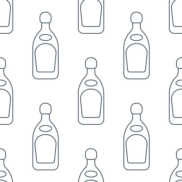 Tequila Bottles Seamless Pattern Line Art Style Outline Image Black — Stock Vector