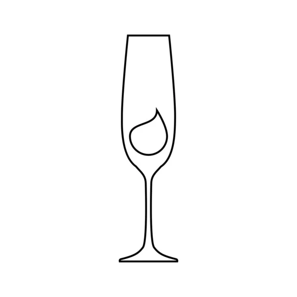一杯香槟 里面有一小滴饮料 线条艺术风格扁平 庆祝设计中的餐厅酒水插图 饮料概述图标 因白人背景而被隔离 — 图库矢量图片