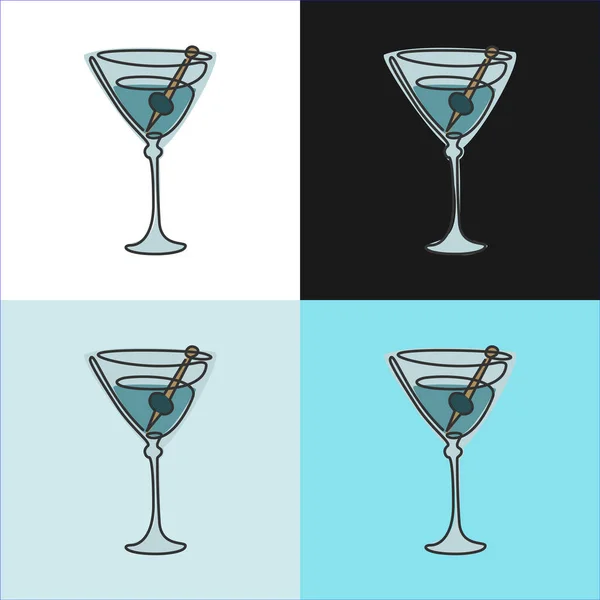 One Line Drawing Martini Glass Various Background Four Types Images — Stock Vector