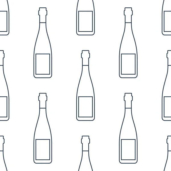 Rotweinflaschen Nahtloses Muster Linienkunst Umrissbild Schwarz Weiße Wiederholungsschablone Party Drinks — Stockvektor