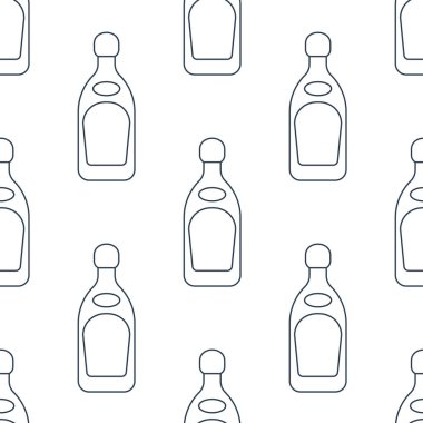 Tekila şişeleri pürüzsüz. Çizgi sanatı tarzı. Görüntü özeti. Siyah ve beyaz tekrar şablonu. Parti içkileri konsepti. Beyaz arka planda resim. Herhangi bir amaç için düz tasarım
