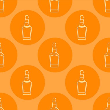 Düz şekilli, ince çizgiler halinde, kusursuz viski şişeleri. Arka planda renkli içecek çemberi var. İzole nesne tasarımı içeceği. Restoran ve parti için basit bir simge