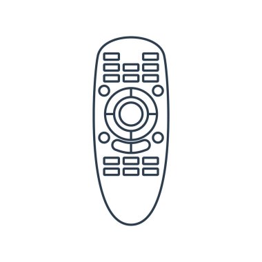 Uzaktan kumanda. Teknoloji iletişim düğmesi. Program cihazı. Kablosuz klavye. Beyaz arka planda izole edilmiş düz çizim. Siyah hat çizgisi. Evrensel elektronik denetleyici