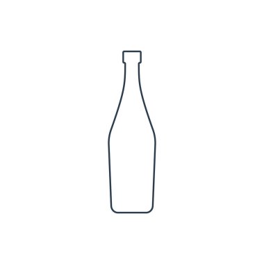 Martini şişesi. Partilere ve kutlamalara alkollü içecek. Basit siyah çizgi şekilleri izole edilmiş. Beyaz arkaplanda siyah beyaz çizimler. Herhangi bir amaç için düz tasarım.