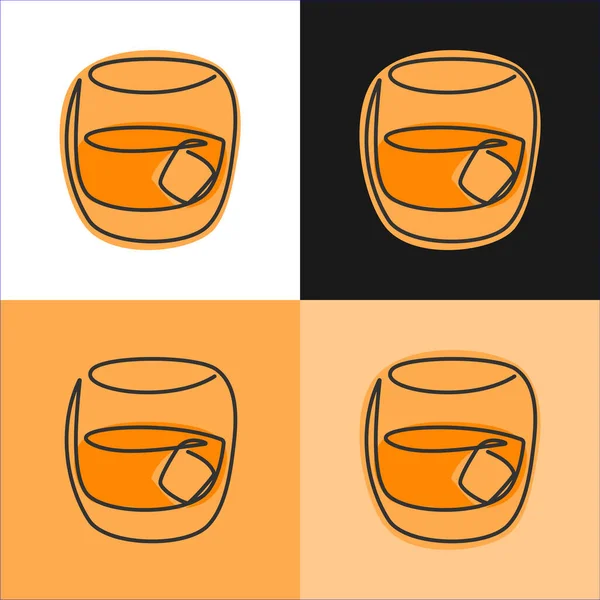 Eine Linie Zeichnet Whiskey Glas Auf Verschiedenen Hintergrund Vier Arten — Stockvektor