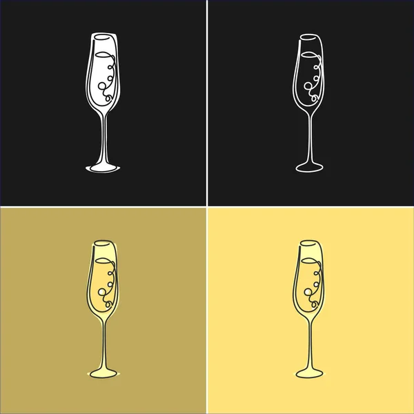 Verre Champagne Dessin Ligne Sur Divers Fond Quatre Types Images — Image vectorielle