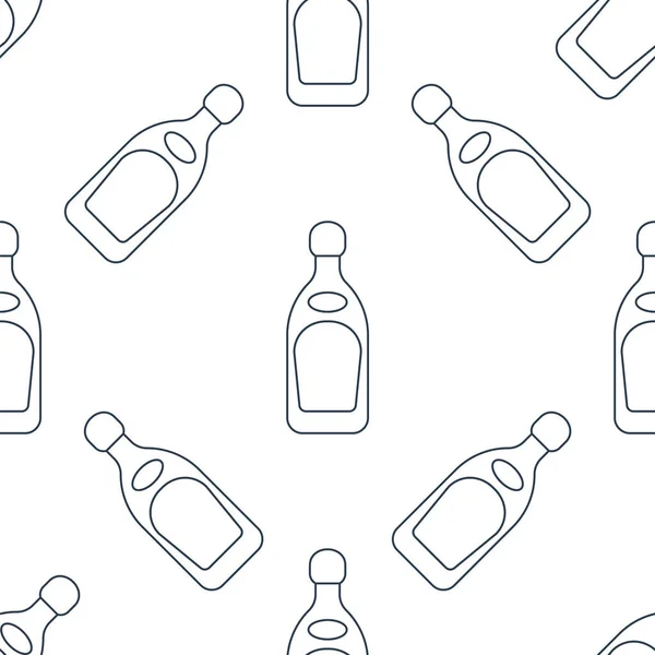 Tequila Bottles Seamless Pattern Line Art Style Outline Image Black — Stock Vector