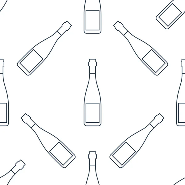 Rotweinflaschen Nahtloses Muster Linienkunst Umrissbild Vorlage Wiederholen Party Drinks Konzept — Stockvektor