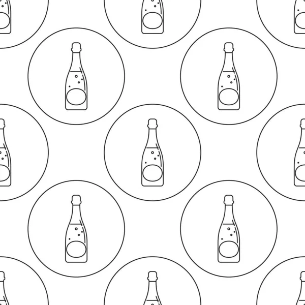Бесшовный Рисунок Бутылки Шампанского Плоском Стиле Виде Тонких Линий Виде — стоковый вектор