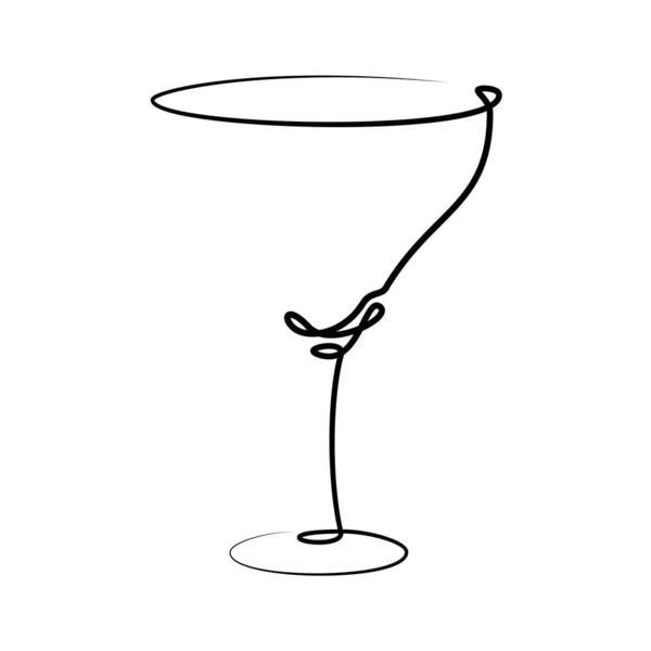 Beyaz arka planda martini kadehi. Grafik sanatları tasarımı. Siyah tek çizgi çizim stili. Elle çizilmiş görüntü. Restoran, kafe ve parti için alkol içeceği konsepti. Serbest çizim biçimi