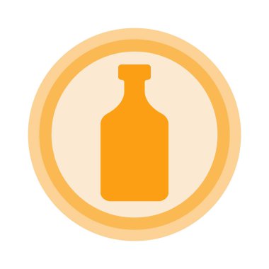 Bir şişe rom. Arka plan daire şeklinde. Ayrı renkte nesne tasarımı içeceği. Düz bir şekilde grafiksel illüstrasyon. Restoran, bar ve parti için basit bir simge