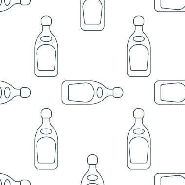 Tekila şişeleri pürüzsüz. Çizgi sanatı tarzı. Görüntü özeti. Siyah ve beyaz tekrar şablonu. Parti içkileri konsepti. Beyaz arka planda resim. Herhangi bir amaç için düz tasarım