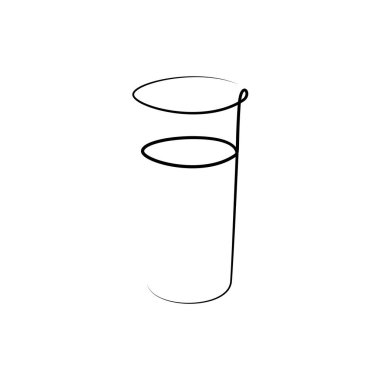 Beyaz arkaplanlı bir içki kadehi. Grafik sanatları tasarımı. Siyah tek çizgi çizim stili. Elle çizilmiş görüntü. Restoran, kafe ve parti için alkol içeceği konsepti. Serbest çizim biçimi