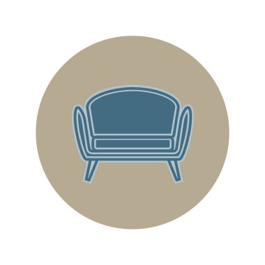 Gri arka plandaki kanepe. İç tasarım için ince çizgiler halinde düz çizimler. Yastıklı kanepe ve sırt. Rahat koltuk için sembolik simge