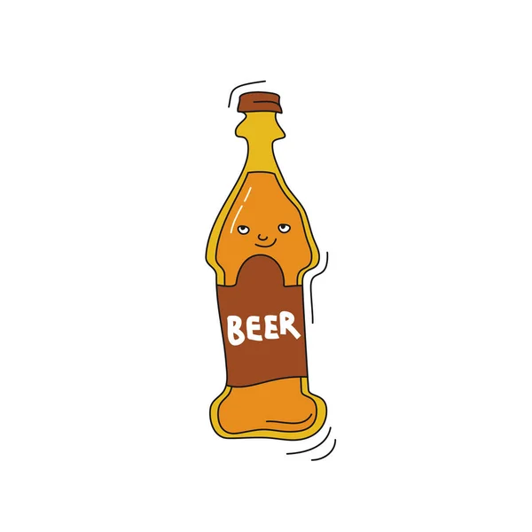 Bière Avec Sourire Sur Fond Blanc Dessin Animé Esquisse Graphique — Image vectorielle