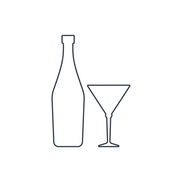 Martinis Üveg Üvegedények Alkoholos Ital Partikra Ünnepségekre Egyszerű Fekete Vonal — Stock Vector