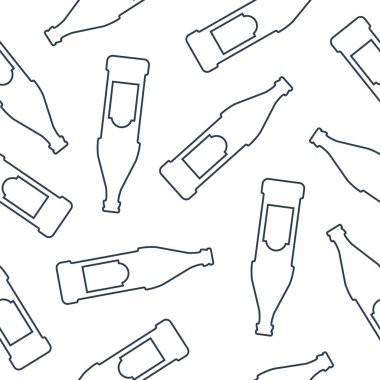 Bira şişeleri dikişsiz. Çizgi sanatı tarzı. Görüntü özeti. Şablonu tekrarla. Parti içkileri konsepti. Beyaz arka planda resim. Herhangi bir amaç için düz tasarım