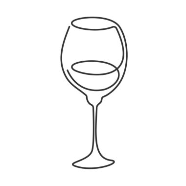 Bir çizgi beyaz arka plana şarap kadehi çiziyor. Kutlama tasarımı için karikatür çizimi. Devamlı bir çizgi. El yapımı parti içkileri konsepti. Serbest çizim biçimi