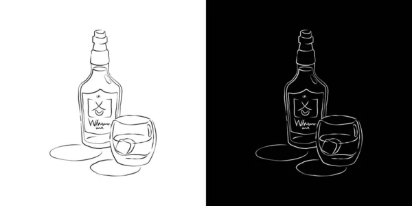 Bouteille Whisky Verre Ensemble Dans Style Dessiné Main Deux Sortes — Image vectorielle